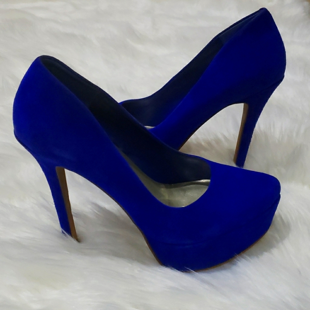 Blue Suede Platform Pumps Heels